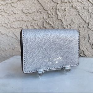 KATE SPADE NWOT Gray Leather Micro Tri Fold Mini Eva Wallet in Nimbus Gray